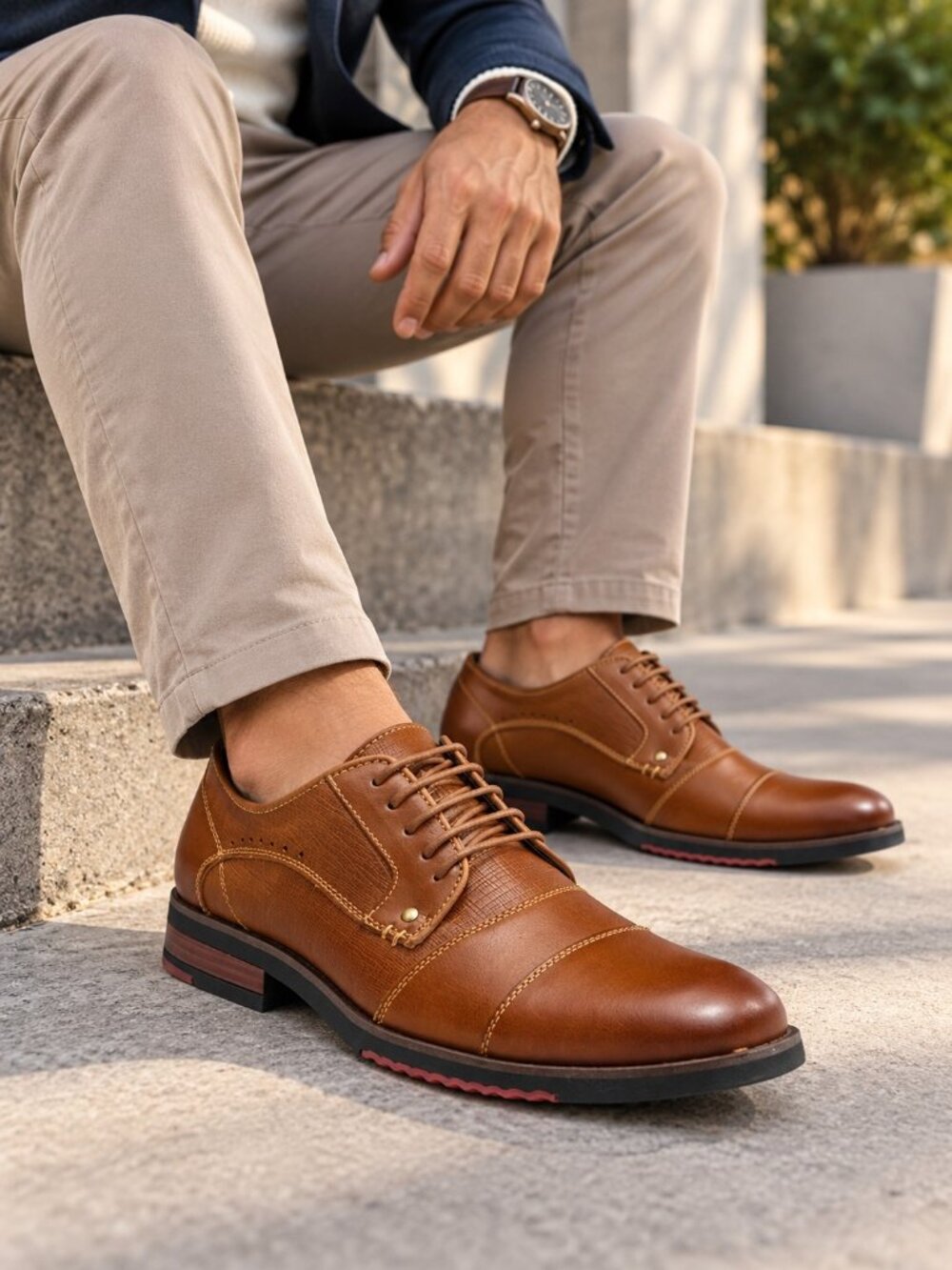 Steve Madden P-Notion Men’s Dark Tan Leather Lace-Up Derby Shoe NWOB